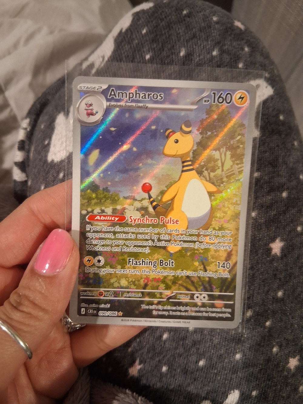Pokemon Ampharos Holo Trading Card - Yellow, White, Blue